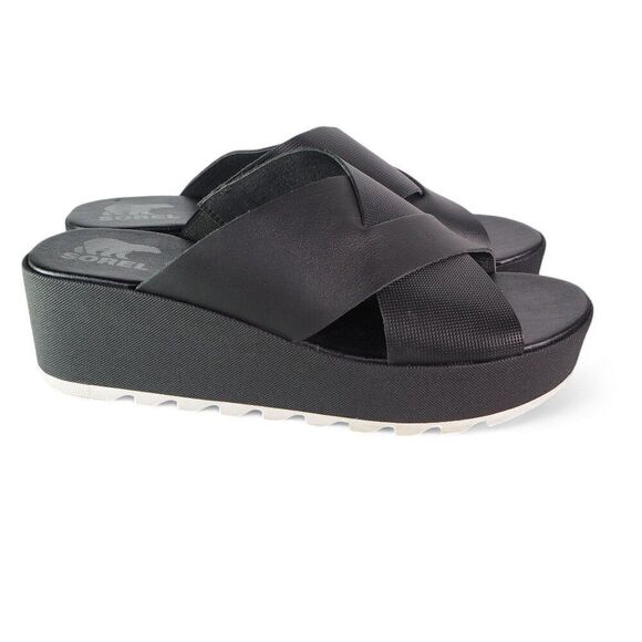 Sorel Cameron Flatform Mule Wedge Slip-on Sandals Black NL4632-010 Women's 11 - Picture 4 of 10